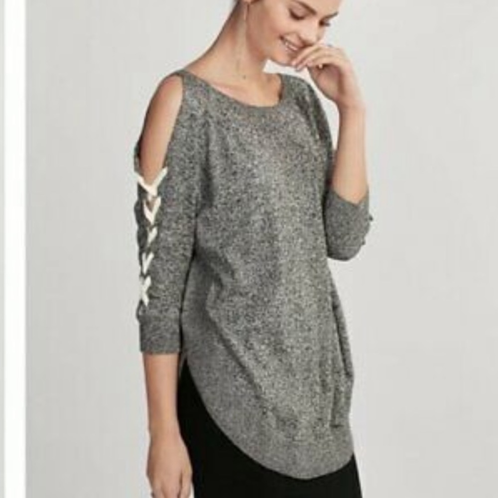 EXPRESS lace up cold shoulder sweater